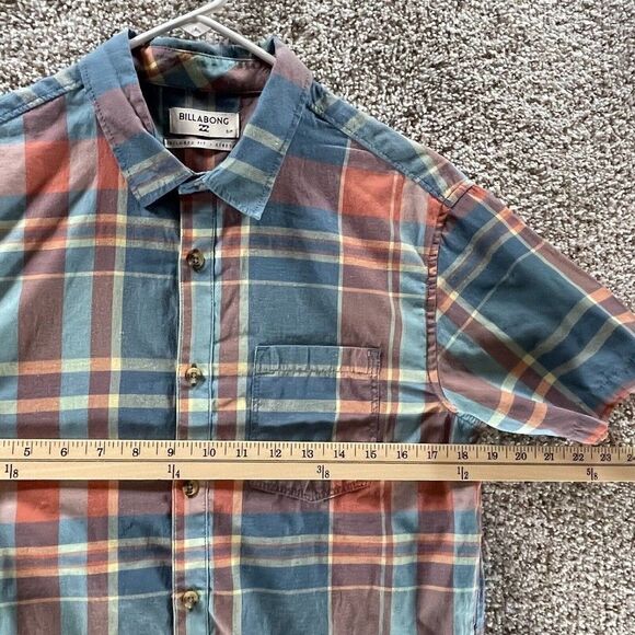 Billabong Tailored Fit Button Up Shirt Mens Small S Plaid Shirt Sleeve Stretch - Picture 7 of 12